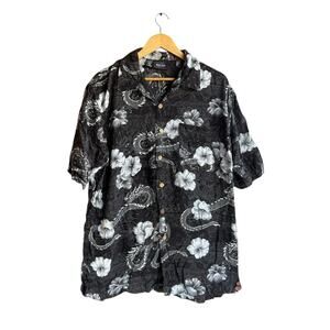 Vintage Black  Anchor Blue Dragon Rayon Button Down Short Sleeve Men’s Shirt XL